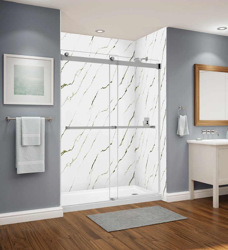 Calcutta Gold marble-look acrylic wall finish