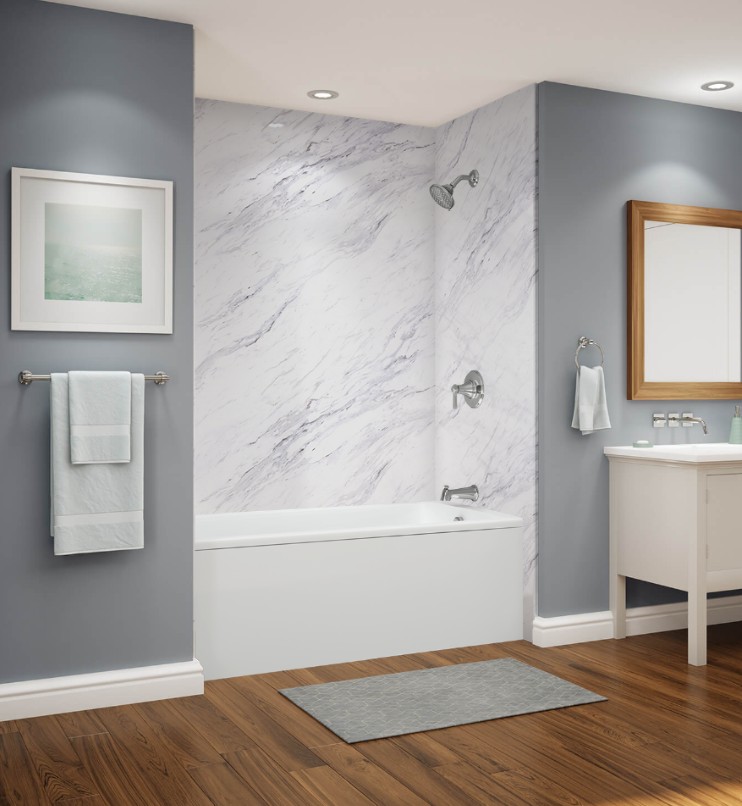 Calcutta marble-look acrylic wall finish